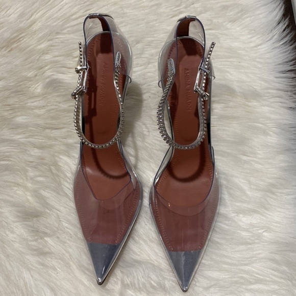 New Amina Muaddi Ursina Crystal pointed toe‎ clear pump size 40EU - Picture 2 of 15